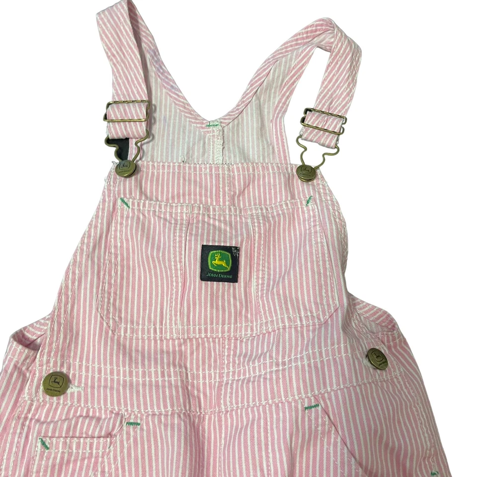 Babero John Deere Jóvenes Niñas Rosa y Blanco Rayas Talla 6 Manchado Foto 3 de 4