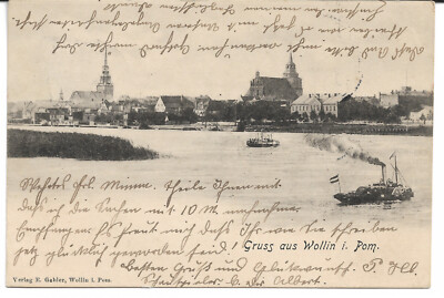 AK  Wollin - Wolin '' Gruß aus Wollin i. Pom. '' mit Blick auf Stadt / Raddampfer