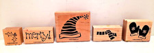 Lot of 5 Stampin' Up Wood Mount Rubber Stamps CHRISTMAS/Winter 2004 2005