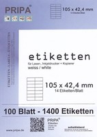 100 Blatt = 1400 Etiketten Format 105 X 42,4 Mm Selbstklebend Auf Din A4 Pripa