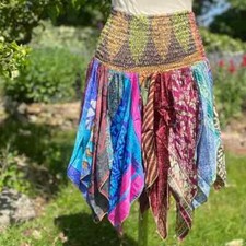 Wholesale Lot of Vintage Silk Saree Patchwork Banjara Skirts Wrap Skirt Dress