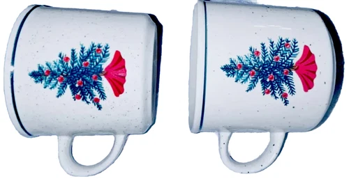 VINTAGE FOLK CRAFT HOLIDAY Stoneware Nice Christmas Tree Cup Set Of 2