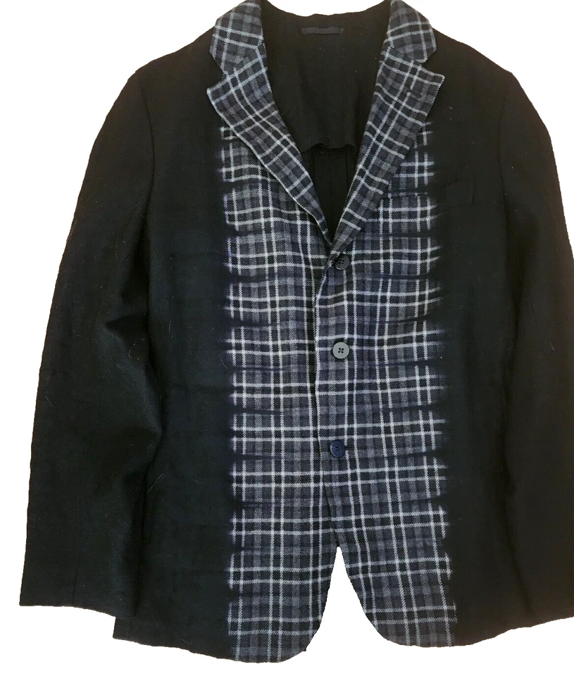 TRAJE ISSEY MIYAKE PARA HOMBRE NEGRO GRIS LANA DESVANECIDA CUADROS CH 40" Foto 2 de 4