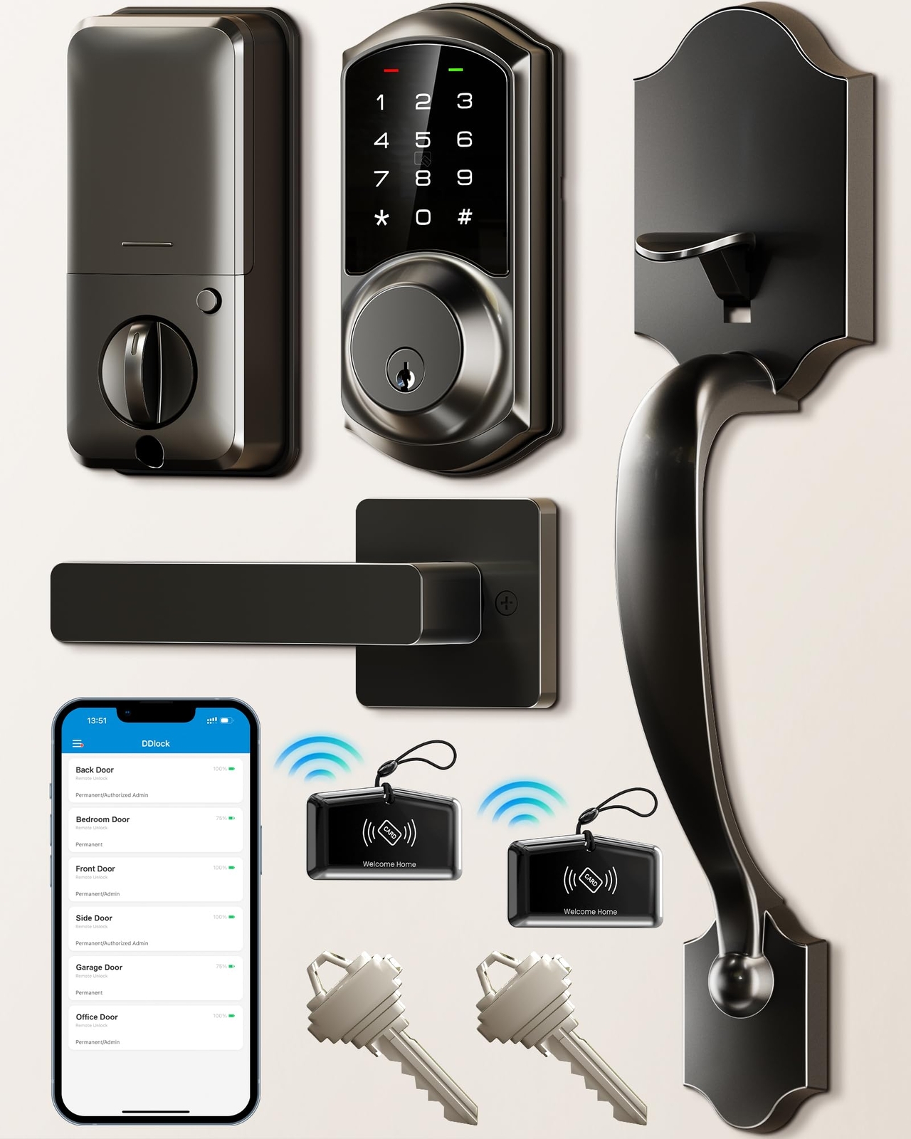 Smart Keyless Deadbolt Lock with App Control & Touchscreen by Veise-image