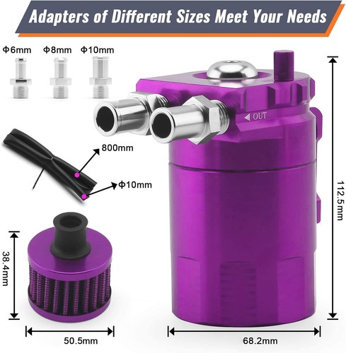 Oil Catch Can Kit Universal Aluminum Reservoir Tank with Breather Filter Purple - Picture 2 of 12