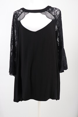 Torrid Top Women 4X Black Super Soft Knit Lace 3/4 Bell Sleeve Witchy Gothic New