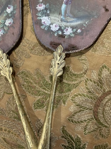 Antique Hand-Painted Silk Face Screens – 18th/19th Century Romantic Pair – - Picture 3 of 7