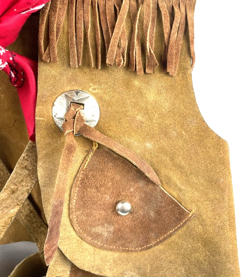 Vintage Girls Western Vest Skirt Outfit Suede Silver Concho Bandana Dress Up - Image 3 of 4