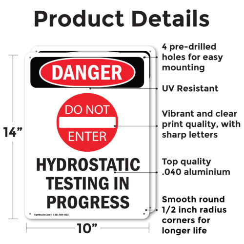 (2 Pack) Hydrostatic Testing OSHA Danger Sign Decal Metal Plastic - Bild 2 von 23