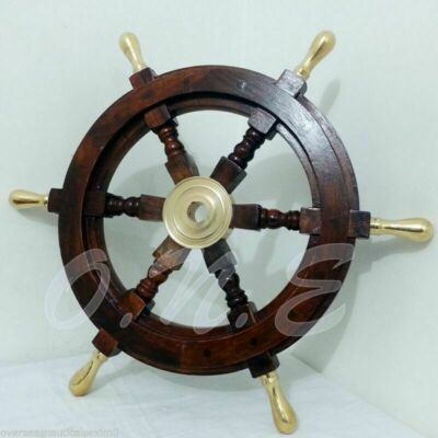Handmade 18 Inch Wooden Helm Ship Wheel Boat Steering Vintage Antique Gift Decor