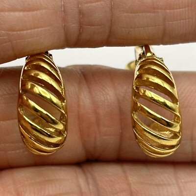 Vintage Napier Gold Tone Half Loop Open Swirl Twist Hinge Clip-On Earrings