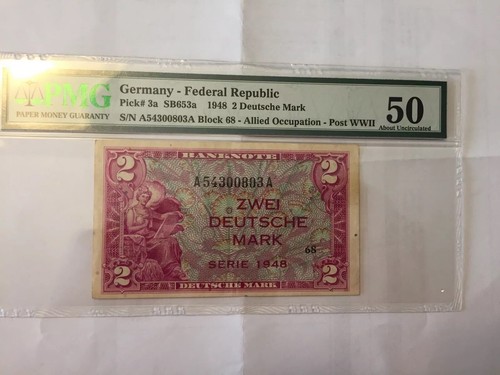 1948 Germany Federal Republic 2 Deutsche Mark Pick 3a PMG 50 About UNC FREE SHIP