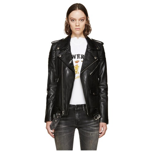 BLK DNM FREEDOM PRINT LEATHER JACKET SZ 