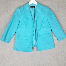 Talbots Women's 2 Petite Blazer Open Linen Blue Career Office Lined Schoolboy