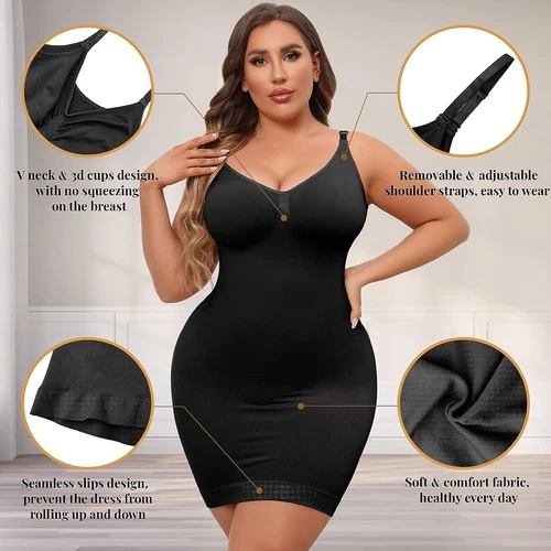 Firm Full body Shaper V-Neck Tank Slip Dress Slimming Underwear Tummy Control - Picture 10 of 35