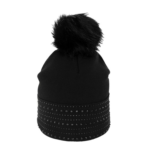 Black Alpaca beanie Hallhuber design Germany Rhinestone charm made in Italy s-l400.jpg main image 2