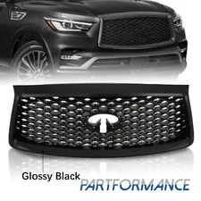 For 2018-2021 INFINITI QX80 Front Upper Grille Gloss Black W/ Camera Hole Grill