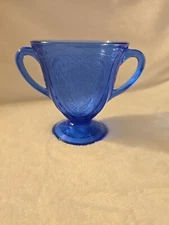 Hazel Atlas Depression Glass Cobalt Blue Royal Lace Sugar Bowl 4.25", no lid