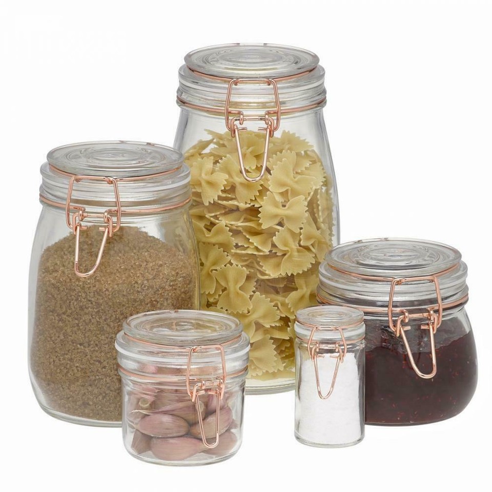 Glass Storage Jar 3pc Set Tala 500ml Clip Top Glass Copper Airtight