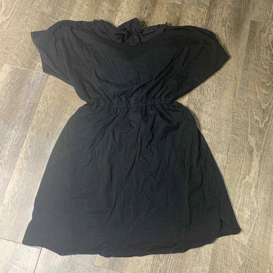 Rebecca Taylor Dress Womens Size XS Black Ruffle Tasseled Neck Elastic Waist - Image 3 of 4