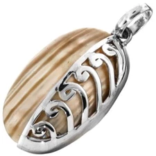 925 Sterling Silver Gold Mother Of Pearl Turbo Shell Sterling Pendant, 1 5/8"