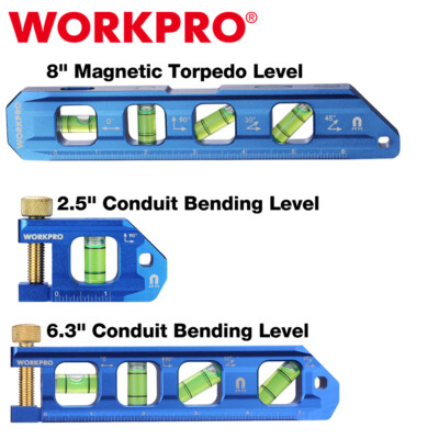 WORKPRO 2.5''/6.3''/8'' Magnetic Torpedo Level/Conduit Bending Level w/Bubble Vials