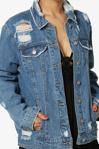 TheMogan Classic Trucker Distressed Ripped Boyfriend Oversized Fit Denim Jacket - 第 13/14 張圖片