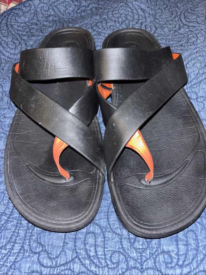 Chanclas Fitflop Hombre 11 EU 43 Sling Tanga Sandalia Cuero Negro Punta Roja Foto 4 de 4