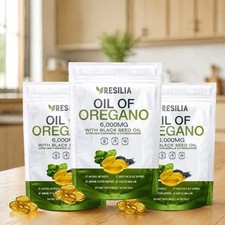 5Pack Resilia Oil of Oregano 6000mg with Black Seed Oil Softgels   60 Capsules