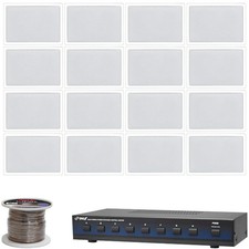In-Wall 6.5" 200W White Speakers, 100FT Speaker Wire, 8-Channel Speaker Selector