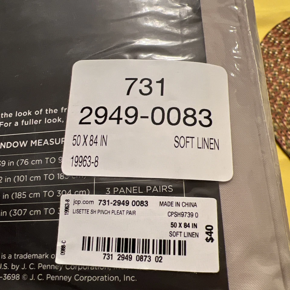 "Par de cortinas de panel plisado JCP Lisette 50x84"" lino suave gris nuevo en paquete" Foto 4 de 4