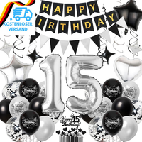 Deko 15 Geburtstag Junge Schwarz Silber - 15. Geburtstagsdeko Luftballons Happy