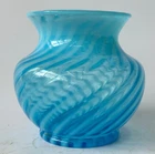 Glass vase Fenton aqua Blue opalescent swirl spiral optic ribbed vintage