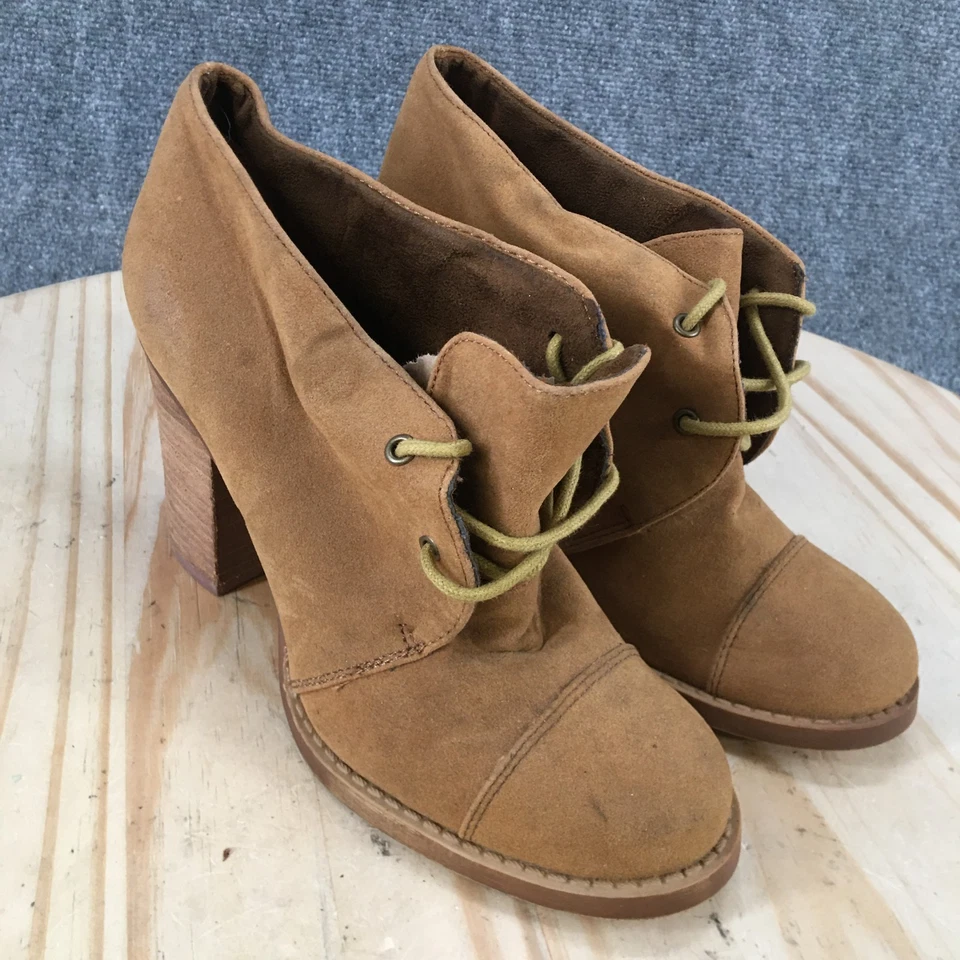 Botas de lavandería chinas para mujer 6,5 tostadas Bliss botines al tobillo gamuza tacones con cordones Foto 4 de 4