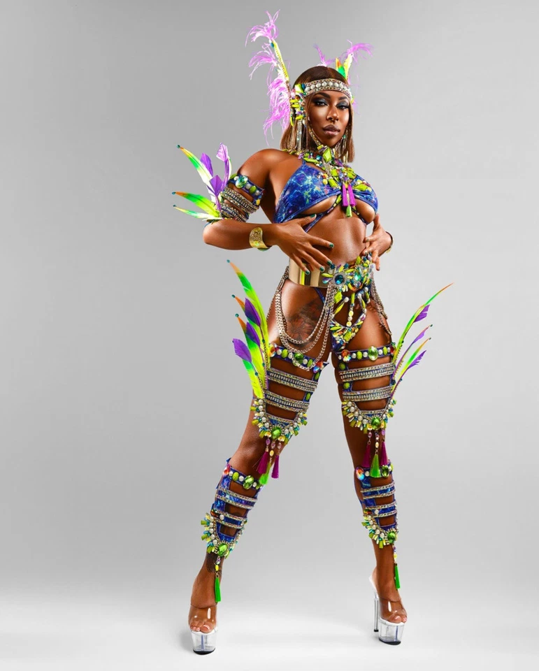 Carnival Feathered Costume Caribbean Carnival Samba Dress Up yellow  - Image 3 of 3