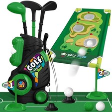 Golf Set for Ages 2 3 4 Boys Girls, Golf Cart with Putting Mat Cornhole Boa...