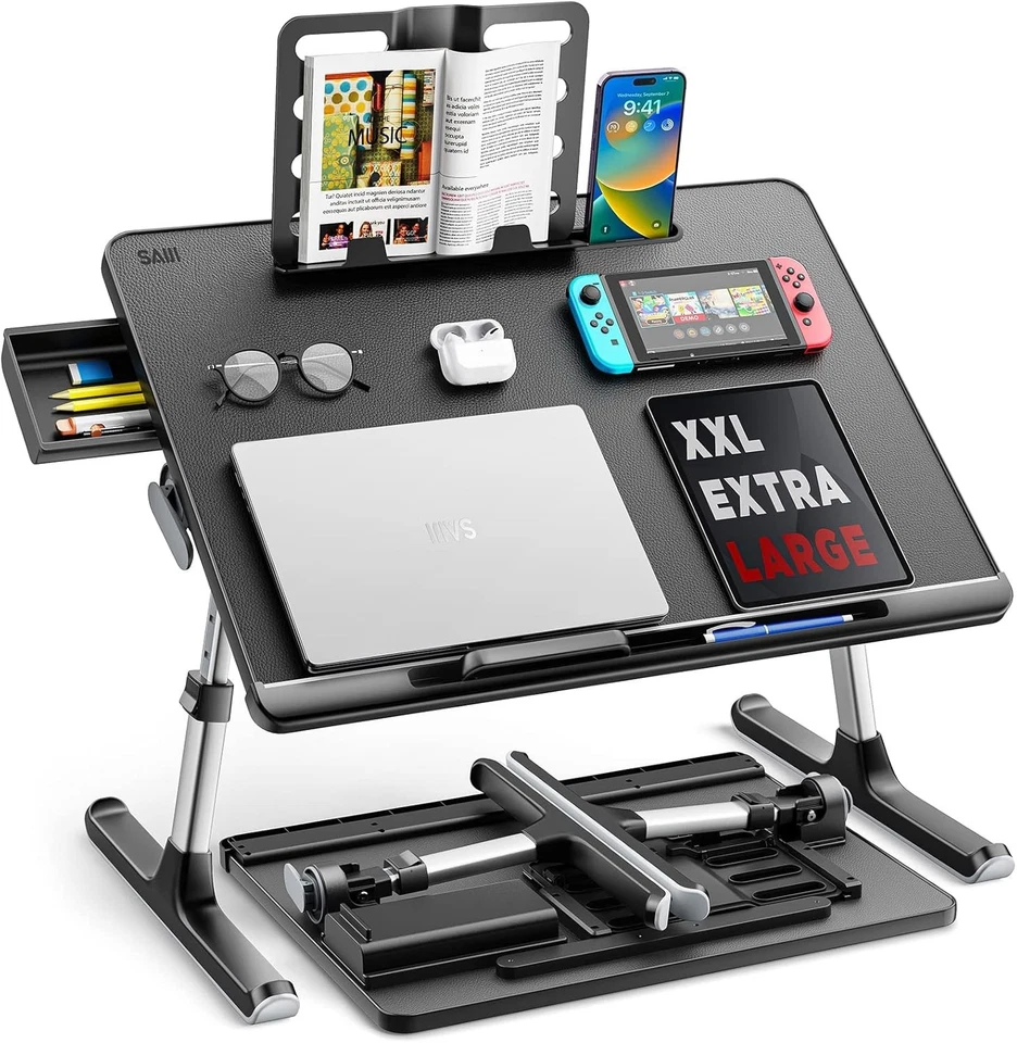 Versatile Foldable Laptop Desk with Storage Drawer & Adjustable Angles - Black - Image 3 of 4