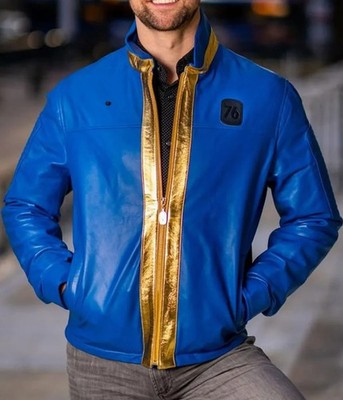 Fallout 76 Vault Genuine Sheepskin Blue Leather Jacket