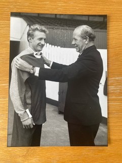 Press Photo. Denis Law and Matt Busby Manchester United July 1962