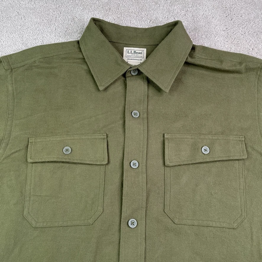LL Bean Shirt Mens Large Green Chamois Heavy Flannel Traditional Fit Shacket - Image 3 of 4