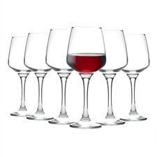 6x Red Wine Glasses Large Glass White Rose Long Stem Party Set 400ml