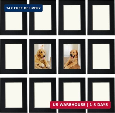 12 Pack 6x4 Inch Black Cardboard Photo Frames, Ultra-Thin Self-Adhesive Wall Mou