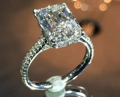 3Ct Radiant Cut Lab Created Diamond Women Engagement Ring 14K White Gold Plated