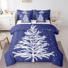 Christmas 7 Piece Comforter Set Twin Bed in a Bag,Blue Christmas Tree Bedding...