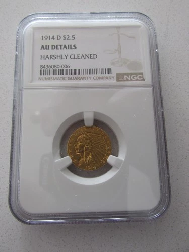 1914 D Gold Indian Head Quarter Eagle $2.50....NGC AU Details