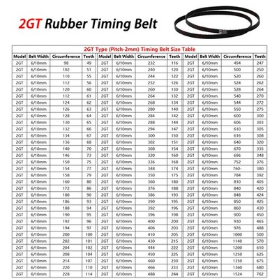 2GT Rubber Timing Belt Closed Loop 2mm Pitch6mm/10mm Width for CNC, 3D Printer