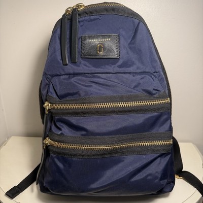 Marc Jacobs Nylon Navy Gold Leather Zipper Biker Backpack Womens Strap Bag