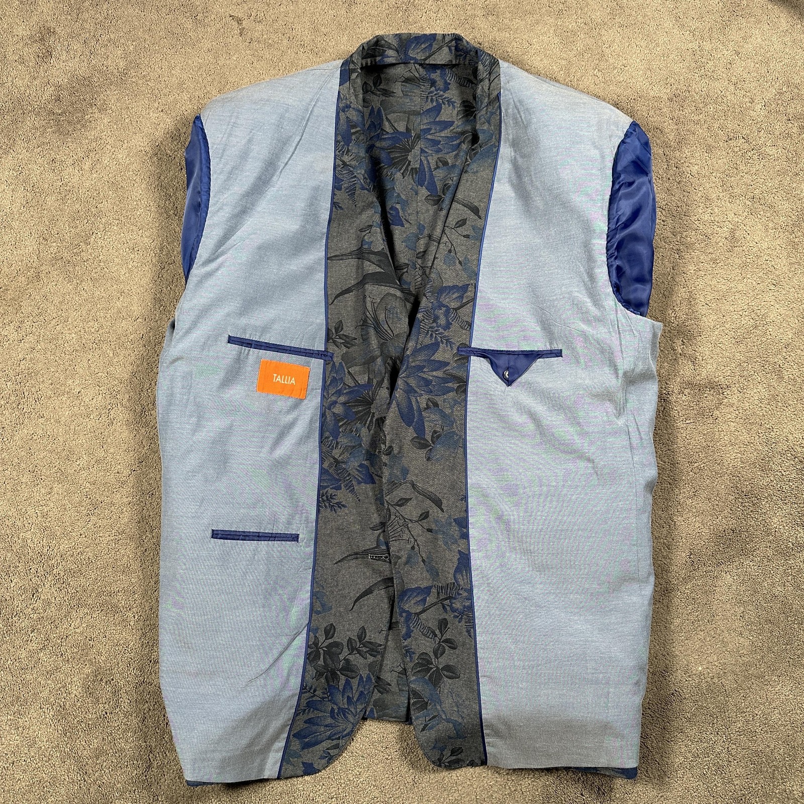 Tallia Blazer Jacket Mens 52L Gray Blue Floral Print Sport Coat Two Button