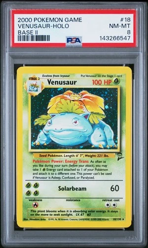 Venusaur 18 2000 Pokemon Game Base Set 2 Holo Rare PSA 8