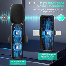 2 Pack Wireless Lavalier Microphone for Iphone 15, USB C Android Phone, Lapto...